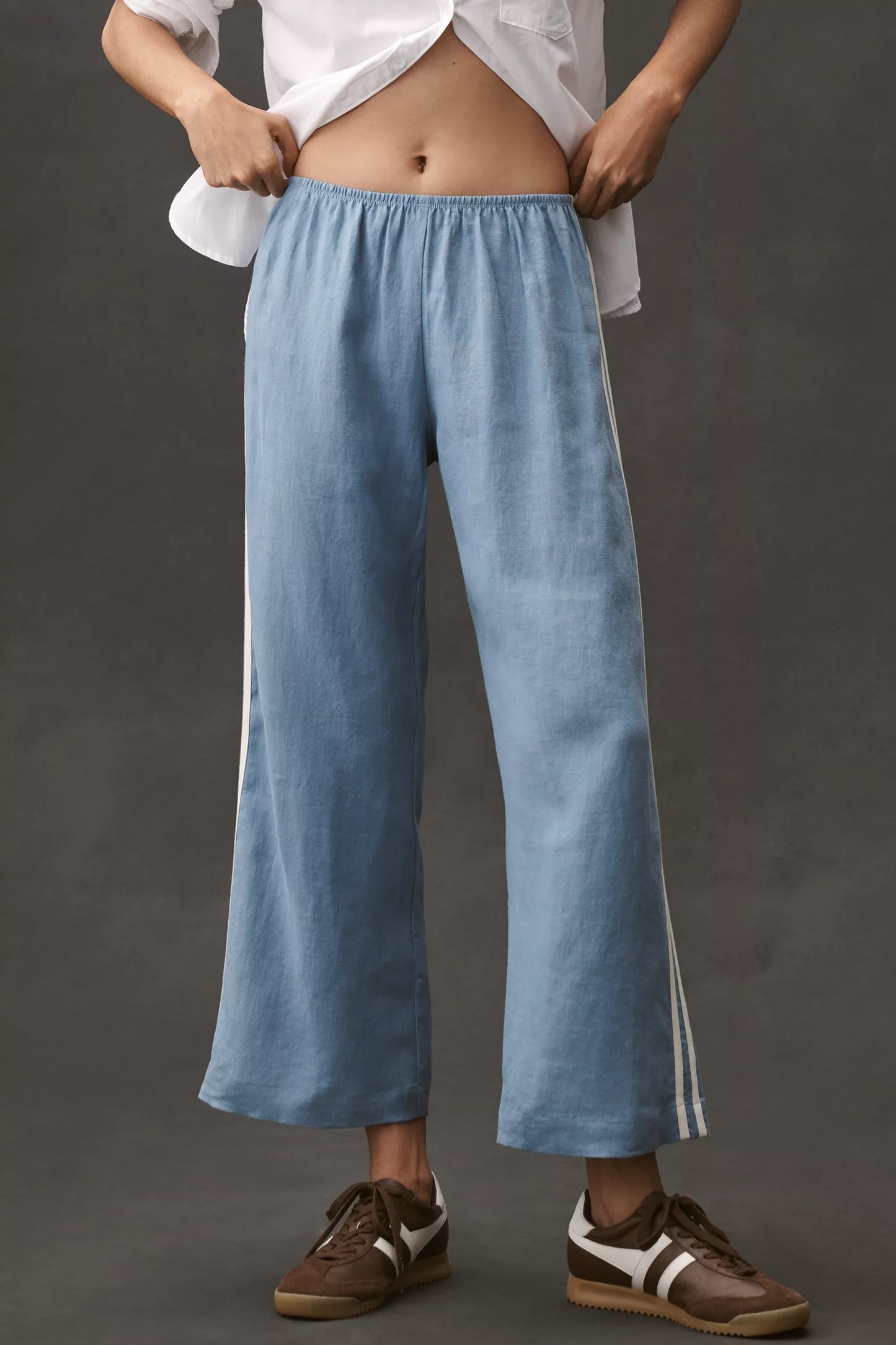 The Linen Stripe Crop Racer Pant | Cornflower