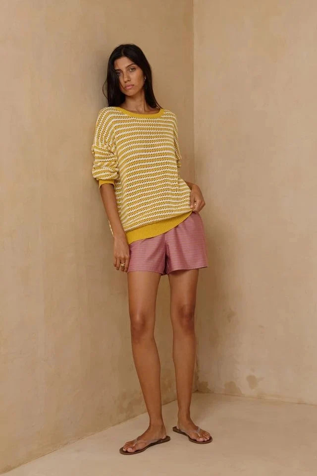Lilya Valentina Stripe Knit Top in Sunshine Yellow