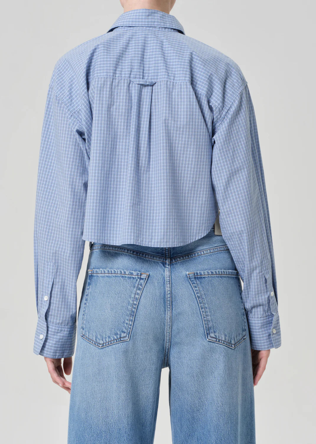 Ana Cropped Shirt In Banker Blue Plaid