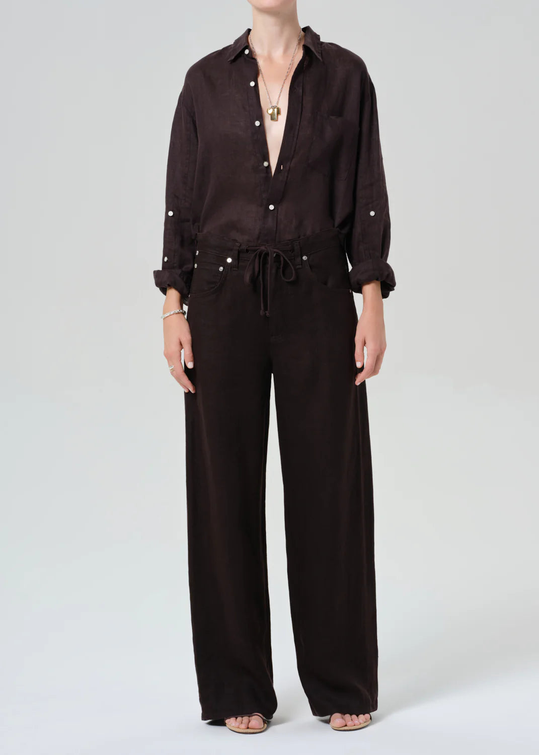 Kayla Shrunken Linen Shirt | Chocolate