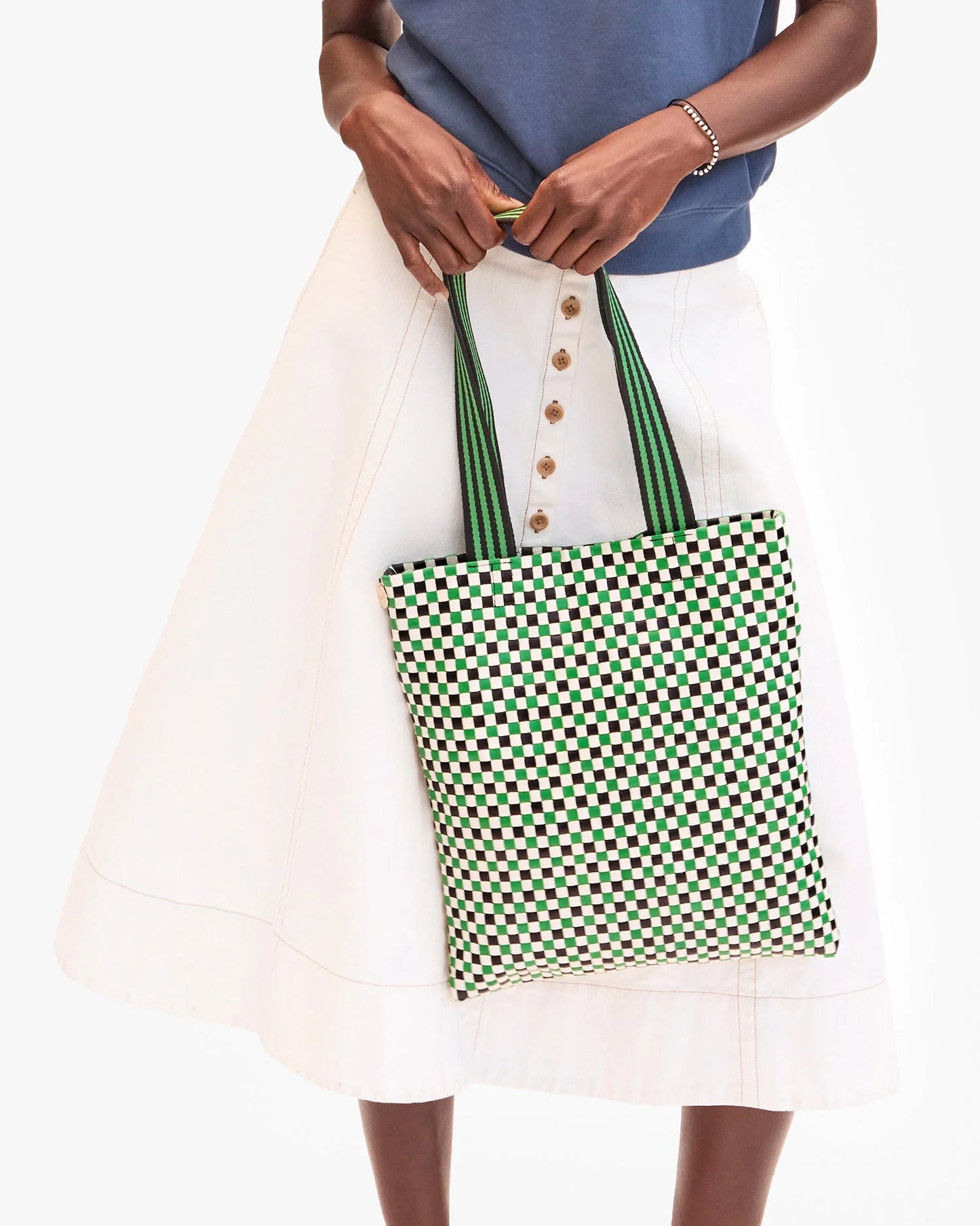 Carryall Tote Green Apple Multi Woven Checker