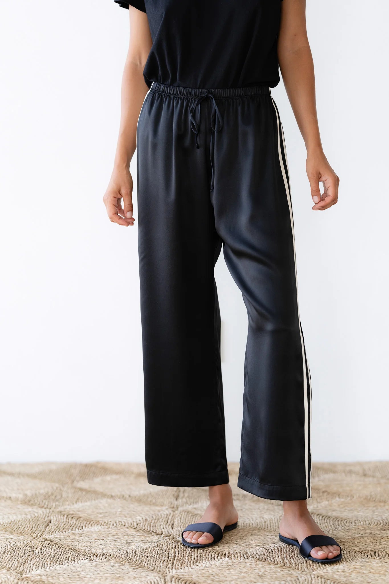 The Silk Stripe Crop Pant | Jet