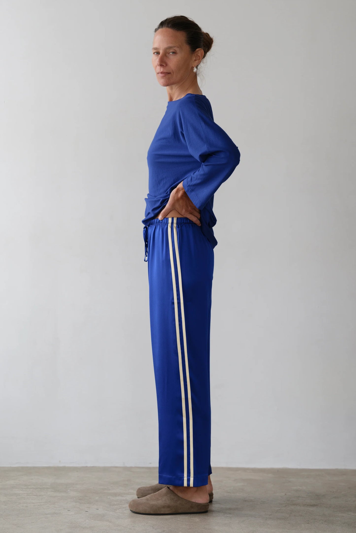 The Silk Stripe Crop Pant | Azure