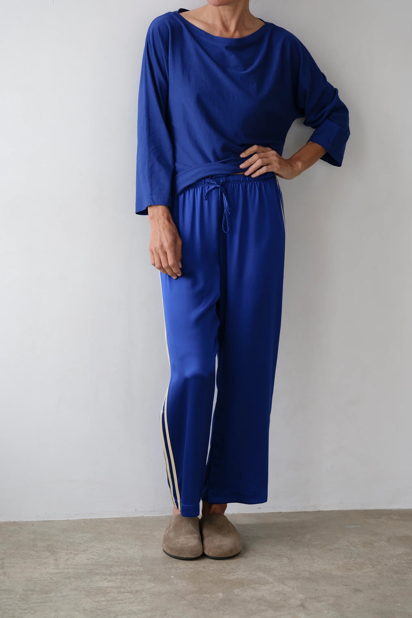 The Silk Stripe Crop Pant | Azure