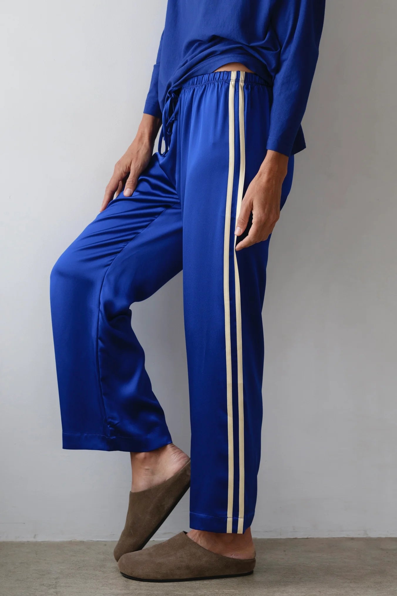 The Silk Stripe Crop Pant | Azure