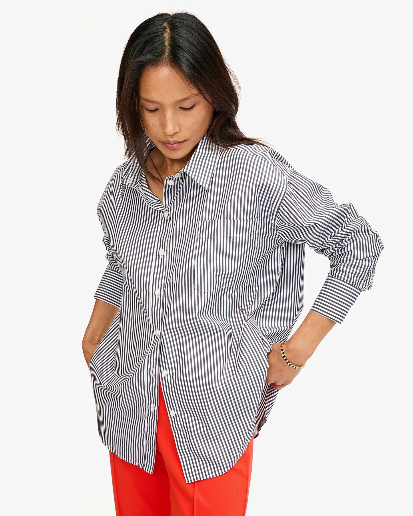 Emilette Oversized Shirt Midnight & Cream Cotton Stripe