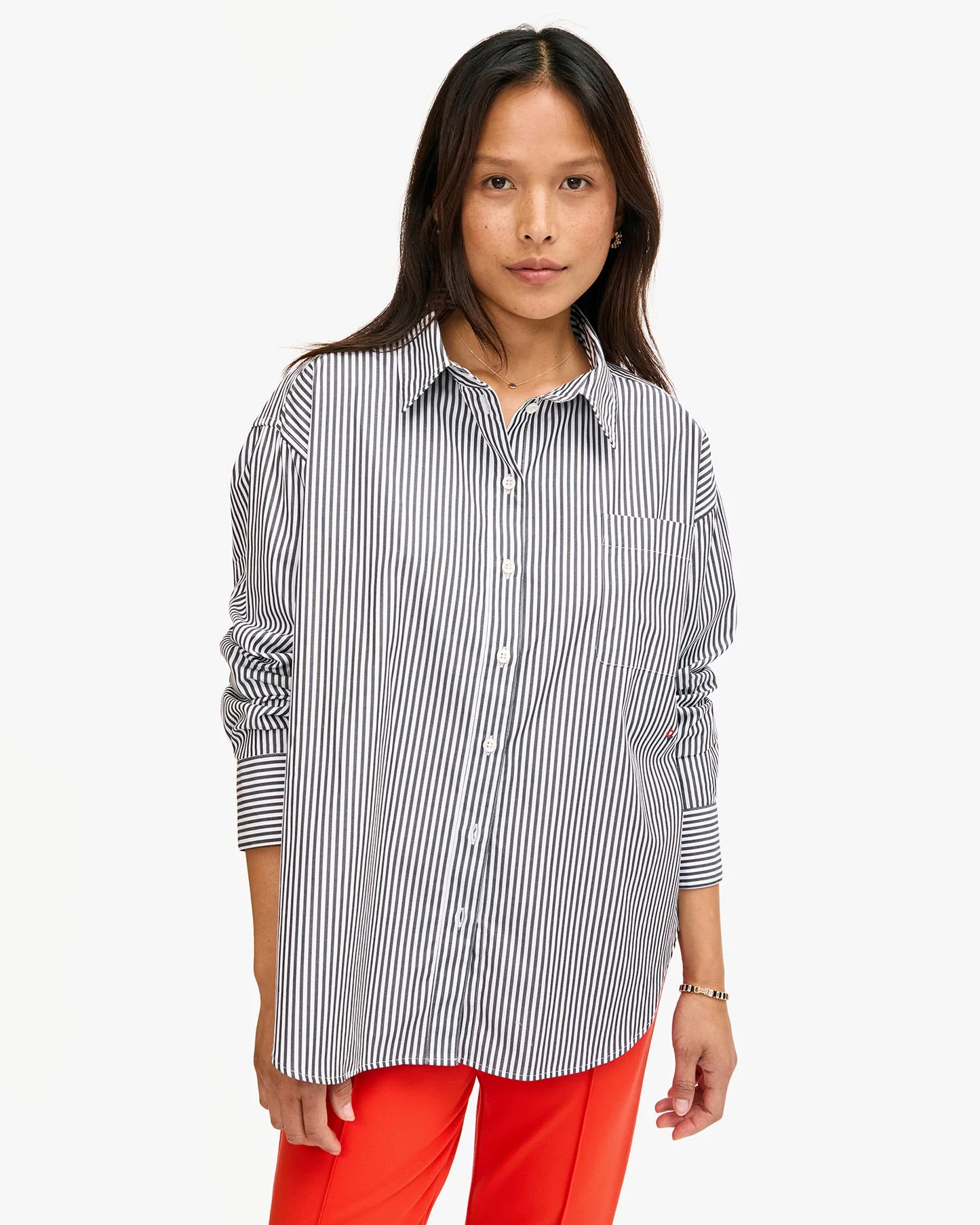 Emilette Oversized Shirt Midnight & Cream Cotton Stripe