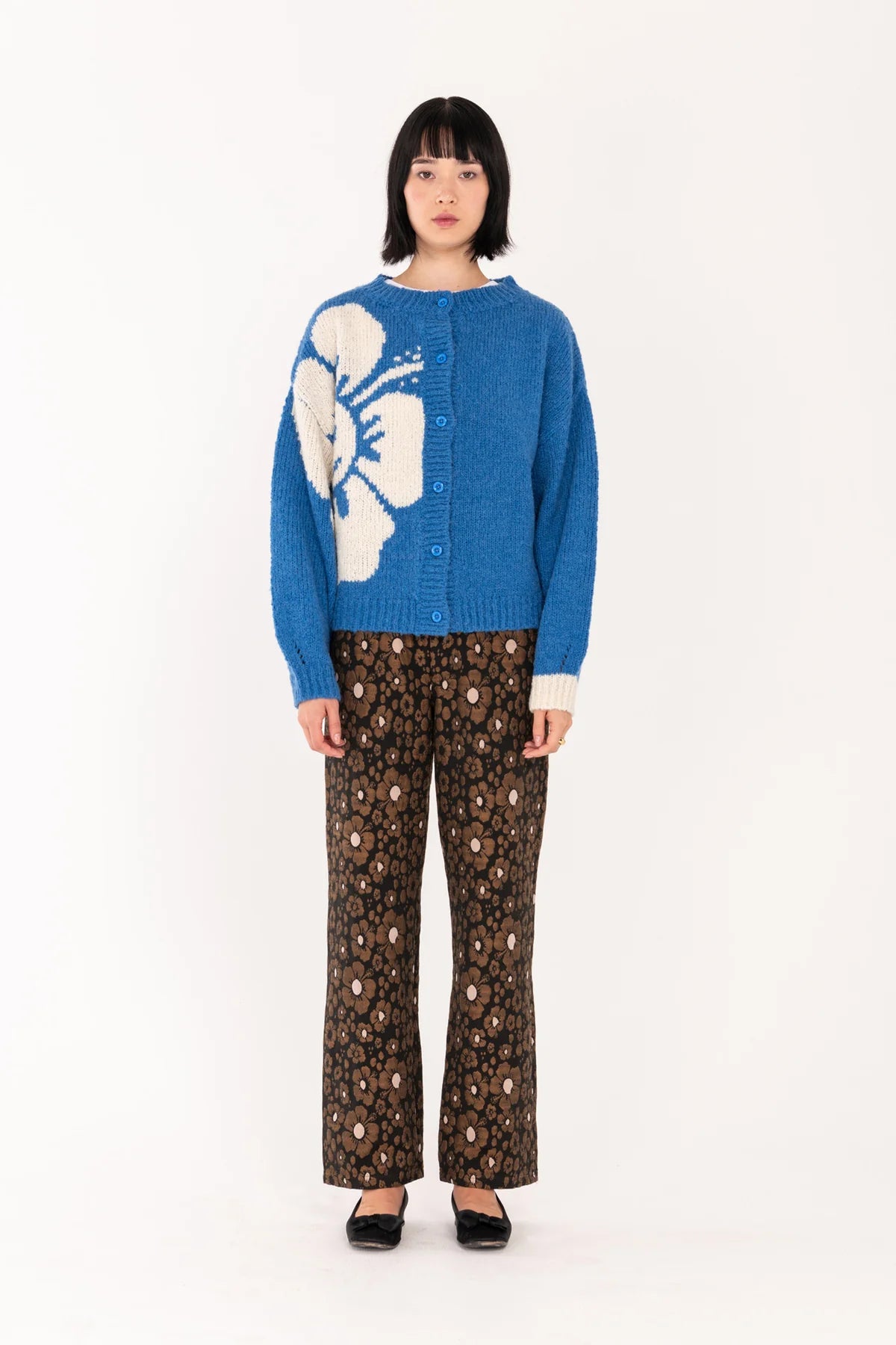 Chunky Knit Cardigan | Blue & Off White