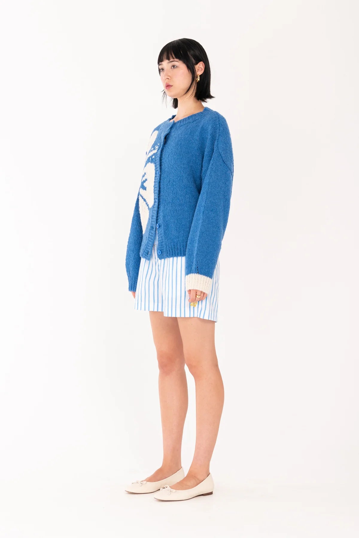 Chunky Knit Cardigan | Blue & Off White