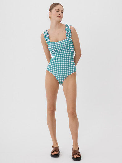 GINGHAM BANDEAU ONE PIECE Forest Green