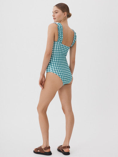 GINGHAM BANDEAU ONE PIECE Forest Green