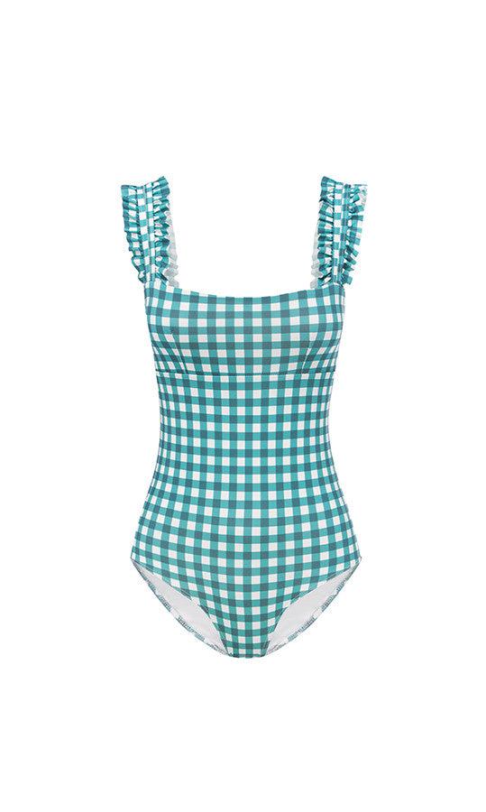 GINGHAM BANDEAU ONE PIECE Forest Green