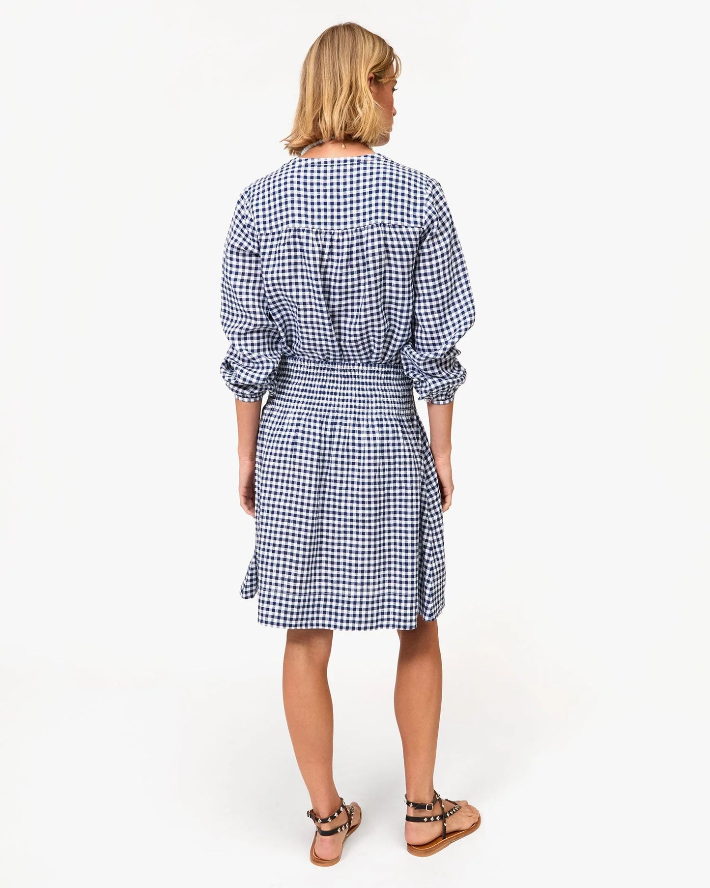 Zoe Court Skirt Navy/White Linen Gingham