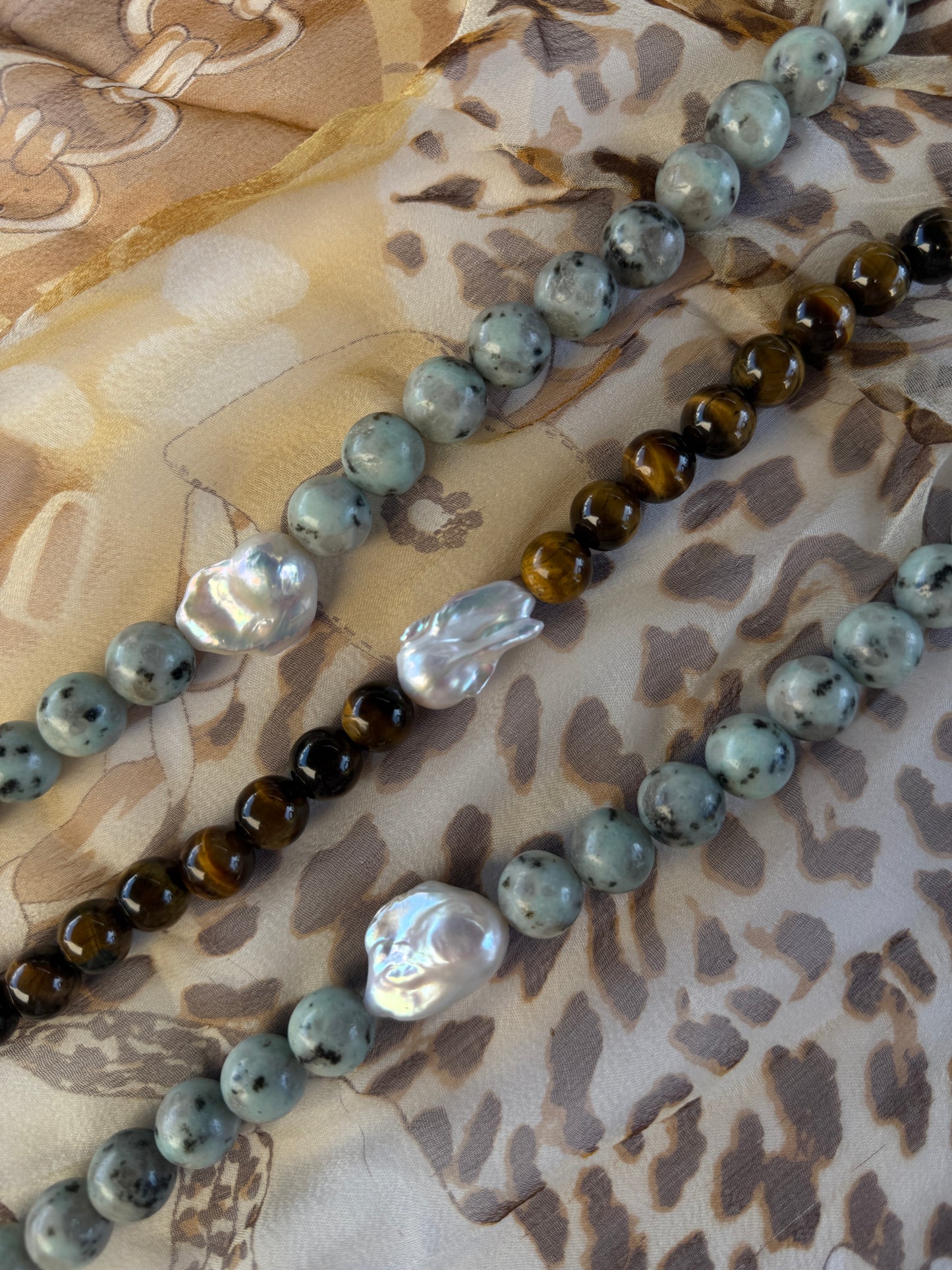 Kiwi Stone Baroque Pearl Necklace