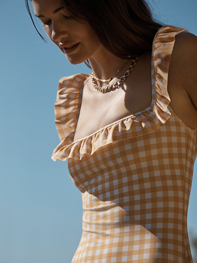 Marigold Gingham Flounce One Piece