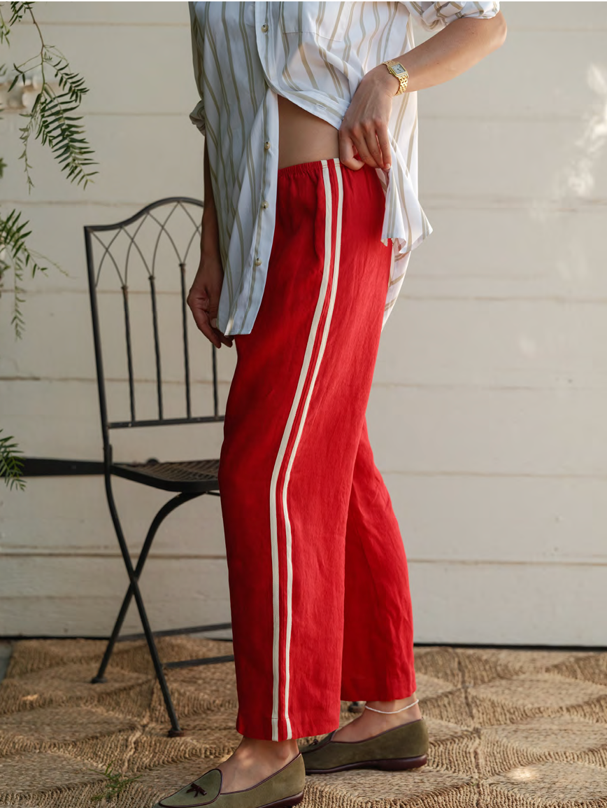 The Linen Stripe Crop Racer Pant | bell pepper