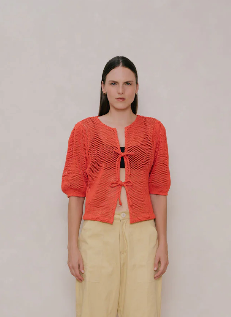 Mesh Puff Sleeve Top | Tomato