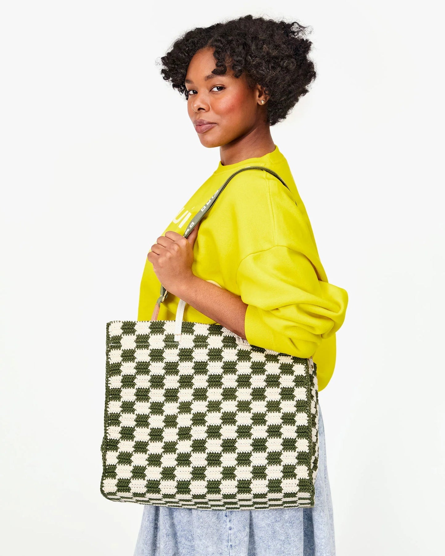 Summer Simple Tote | Crochet Checker Olive & Cream