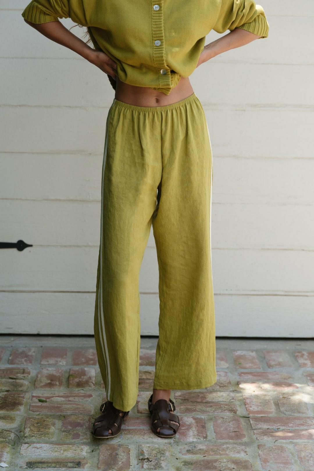 The Linen Stripe Crop Racer Pant | Pistachio
