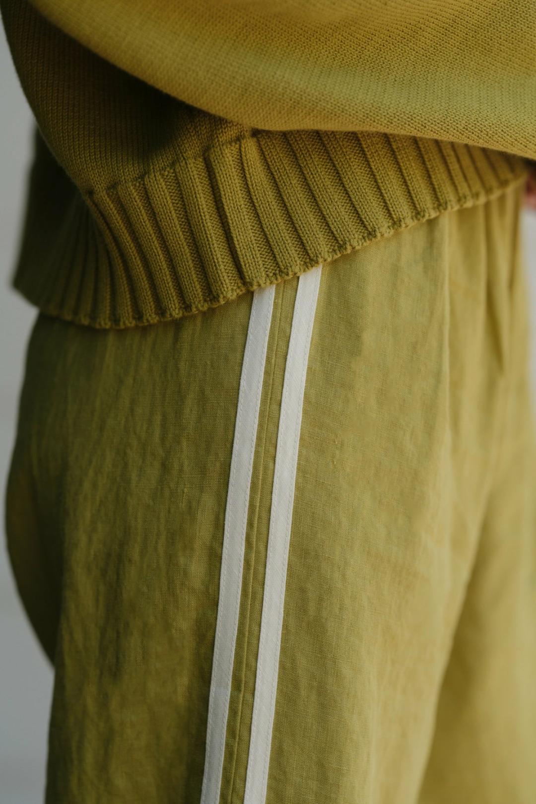 The Linen Stripe Crop Racer Pant | Pistachio