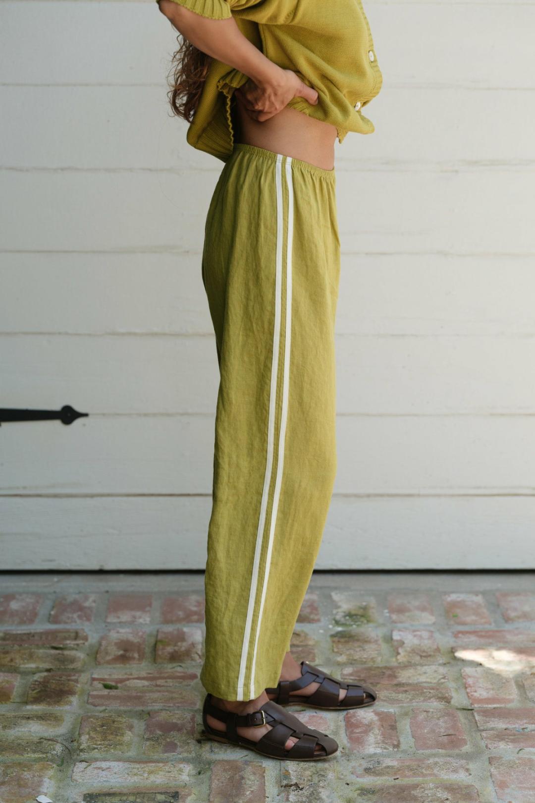 The Linen Stripe Crop Racer Pant | Pistachio