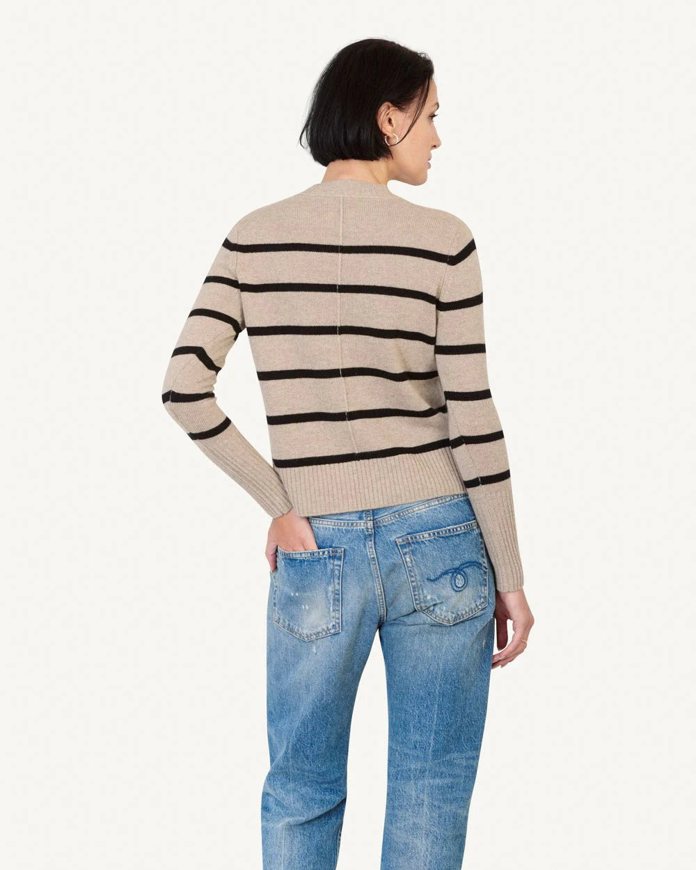 Jane Cashmere Crewneck | Latte Stripe