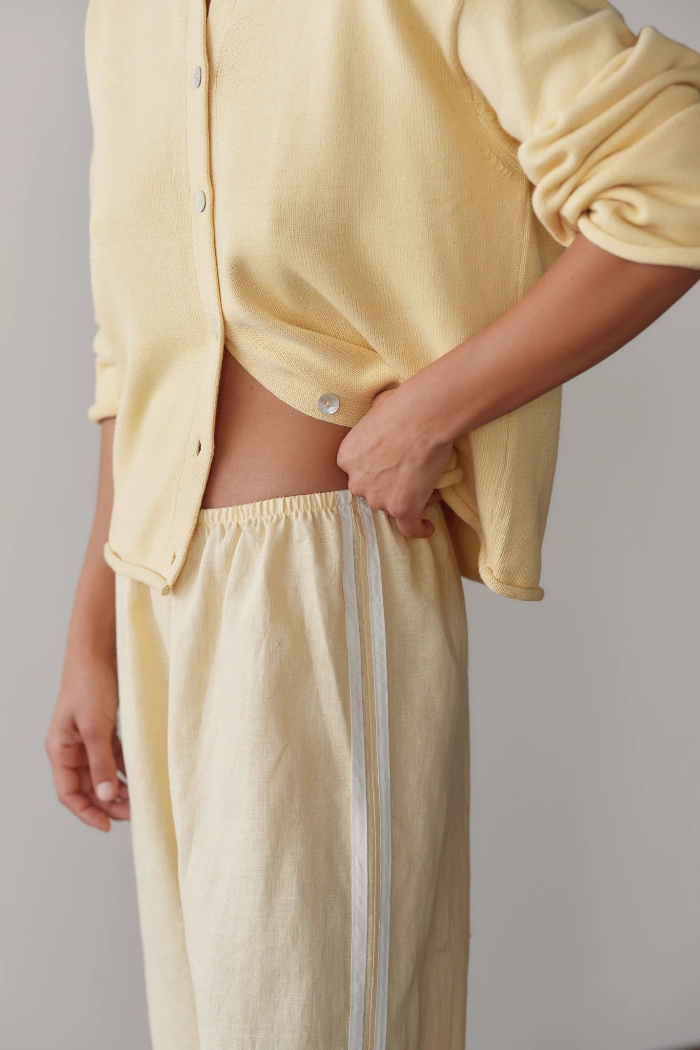 The Linen Crop Racer Stripe Pant | Butter