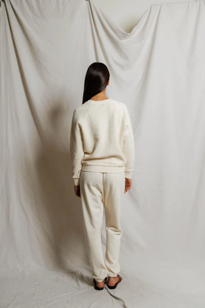 Ziggy inside out fleece long sleeve shrunken crewneck sweatshirt | Bright Ivory