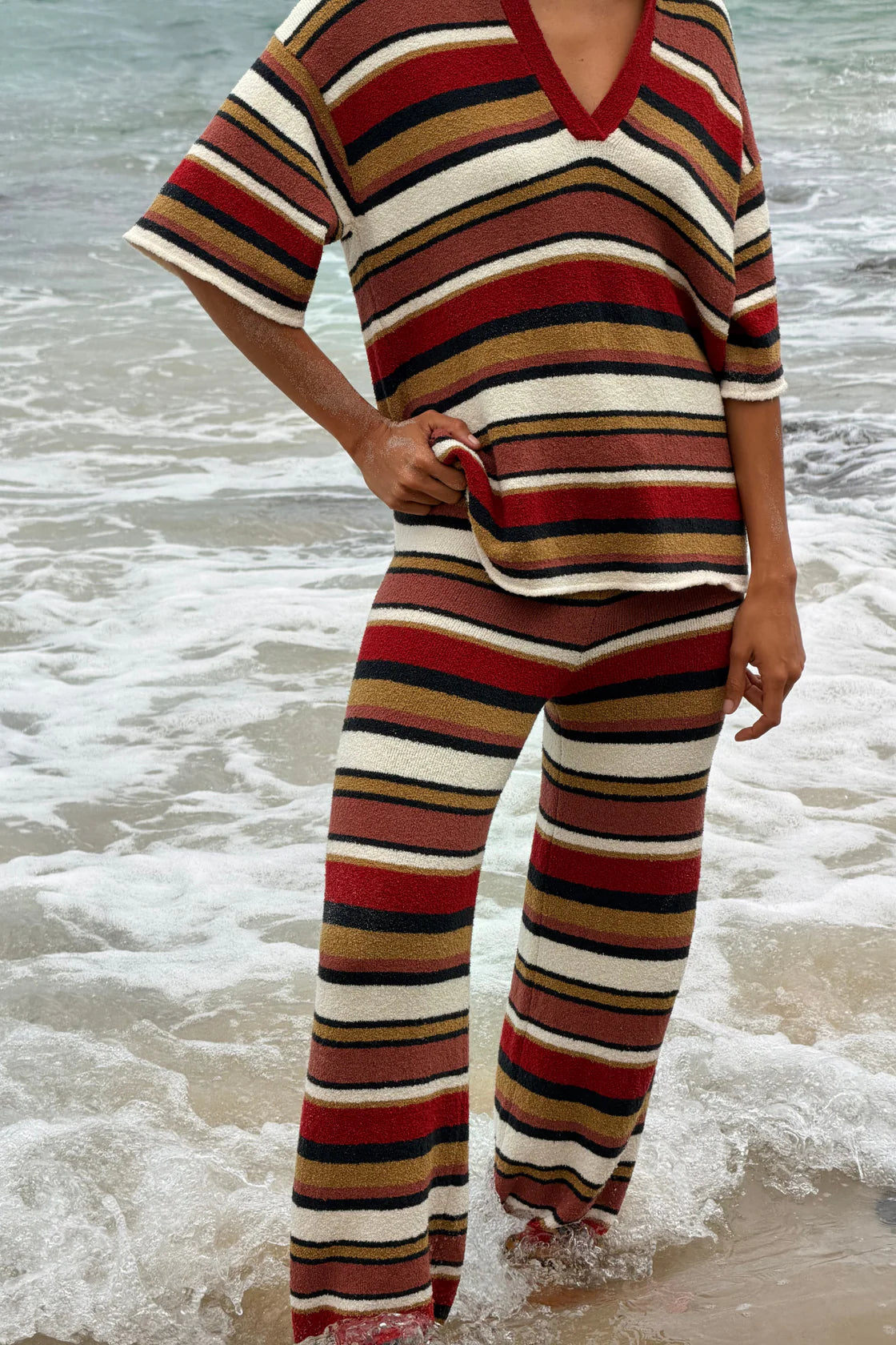 Textured Knit Pant | Earth Stripe