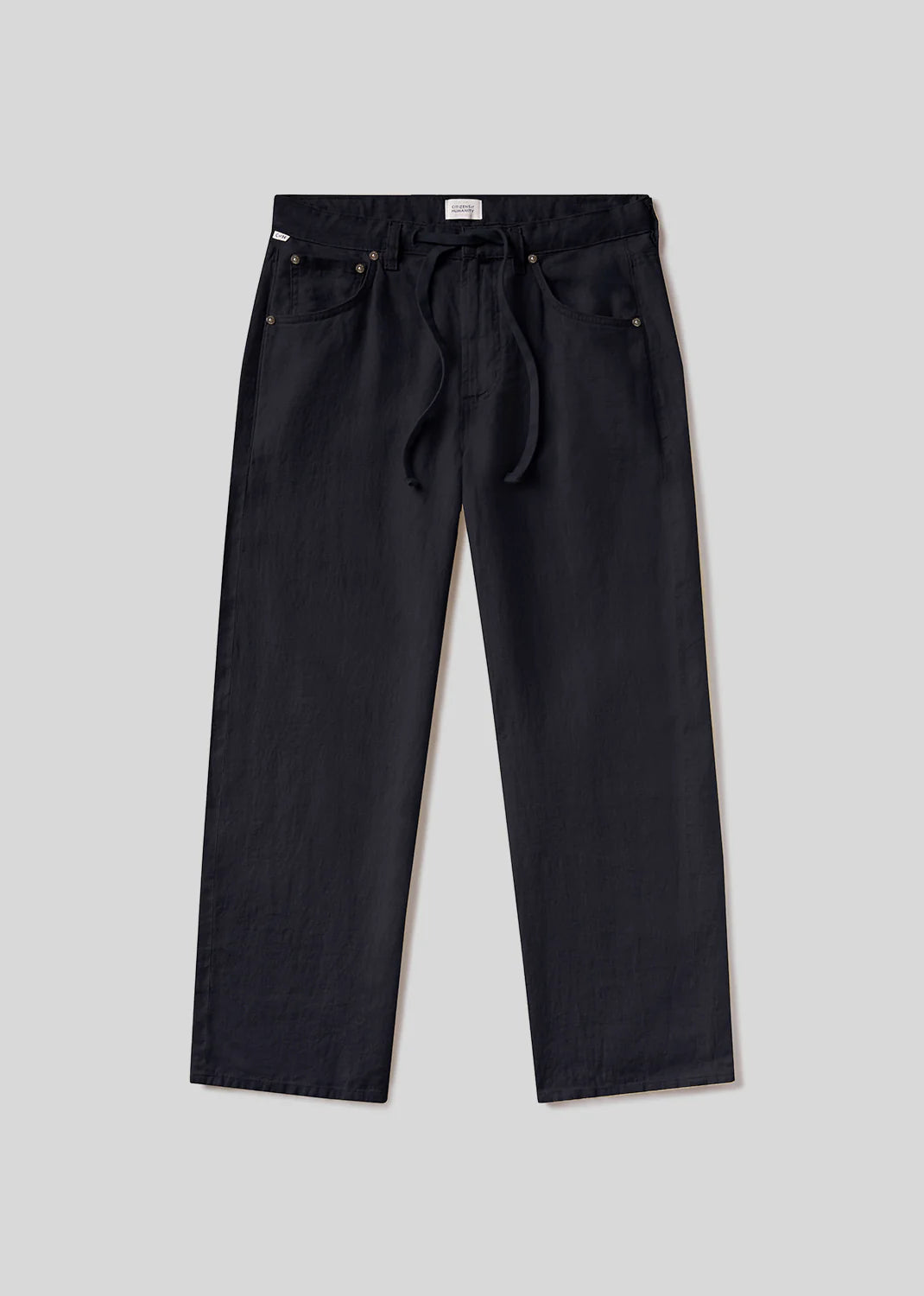 Brynn Drawstring Linen Trouser In True Navy
