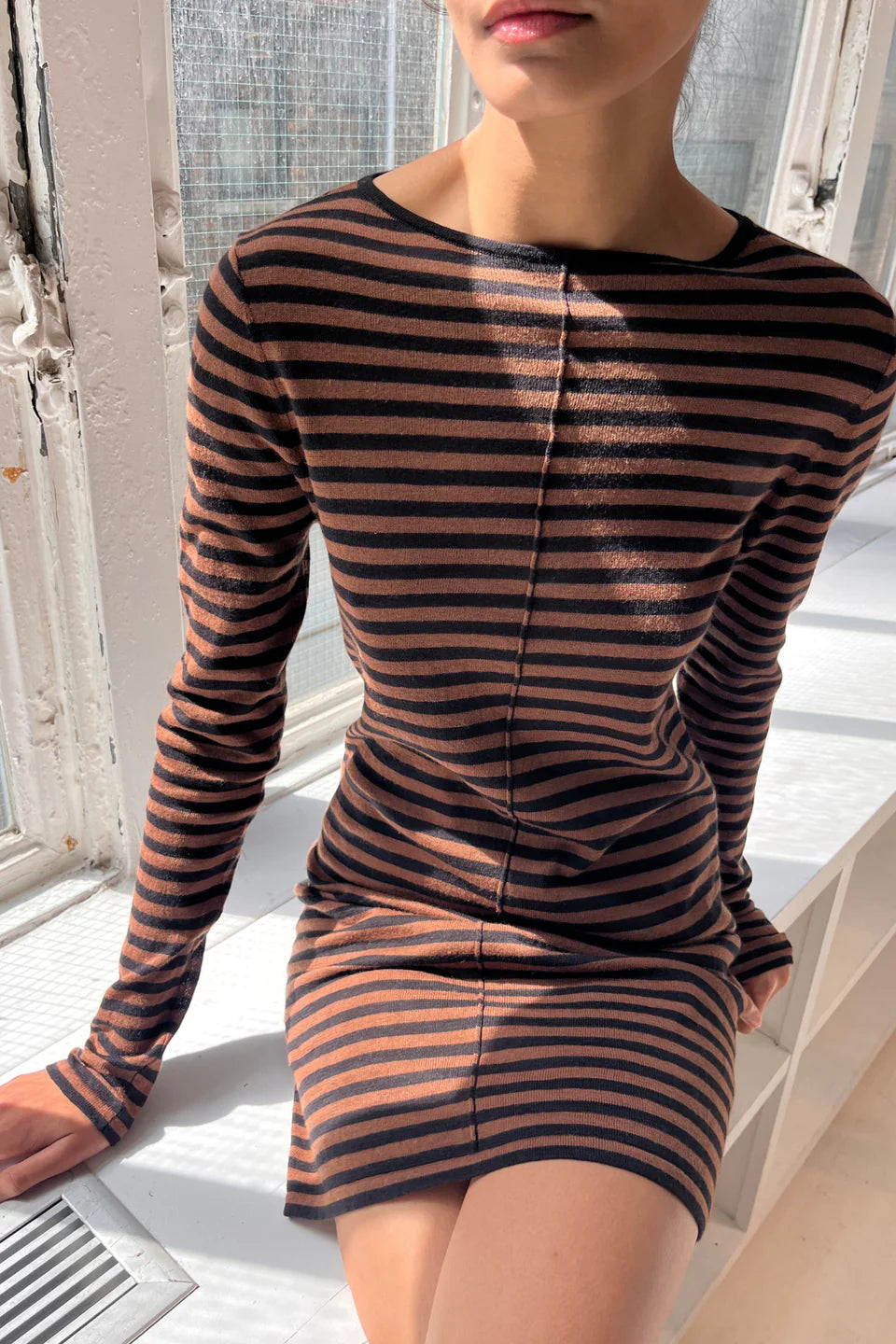 Knit Mini Dress | Brown Stripe
