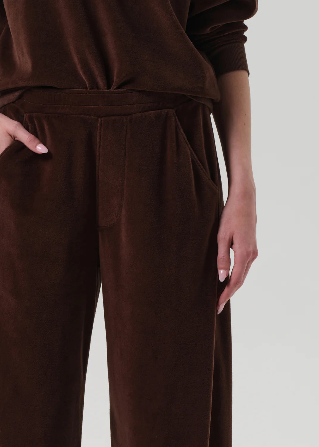 BRYNN DRAWSTRING PANT IN VELOUR | CAMMELLO