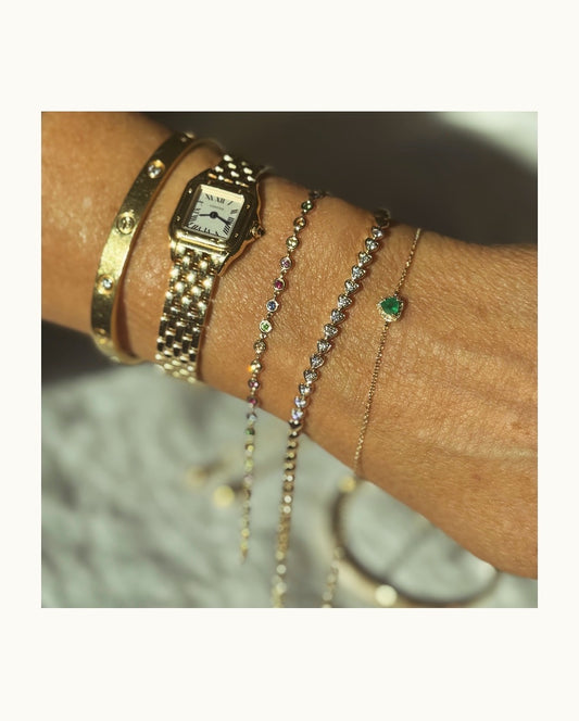 BEZEL RAINBOW SAPPHIRE AND GOLD BEAD BRACELET