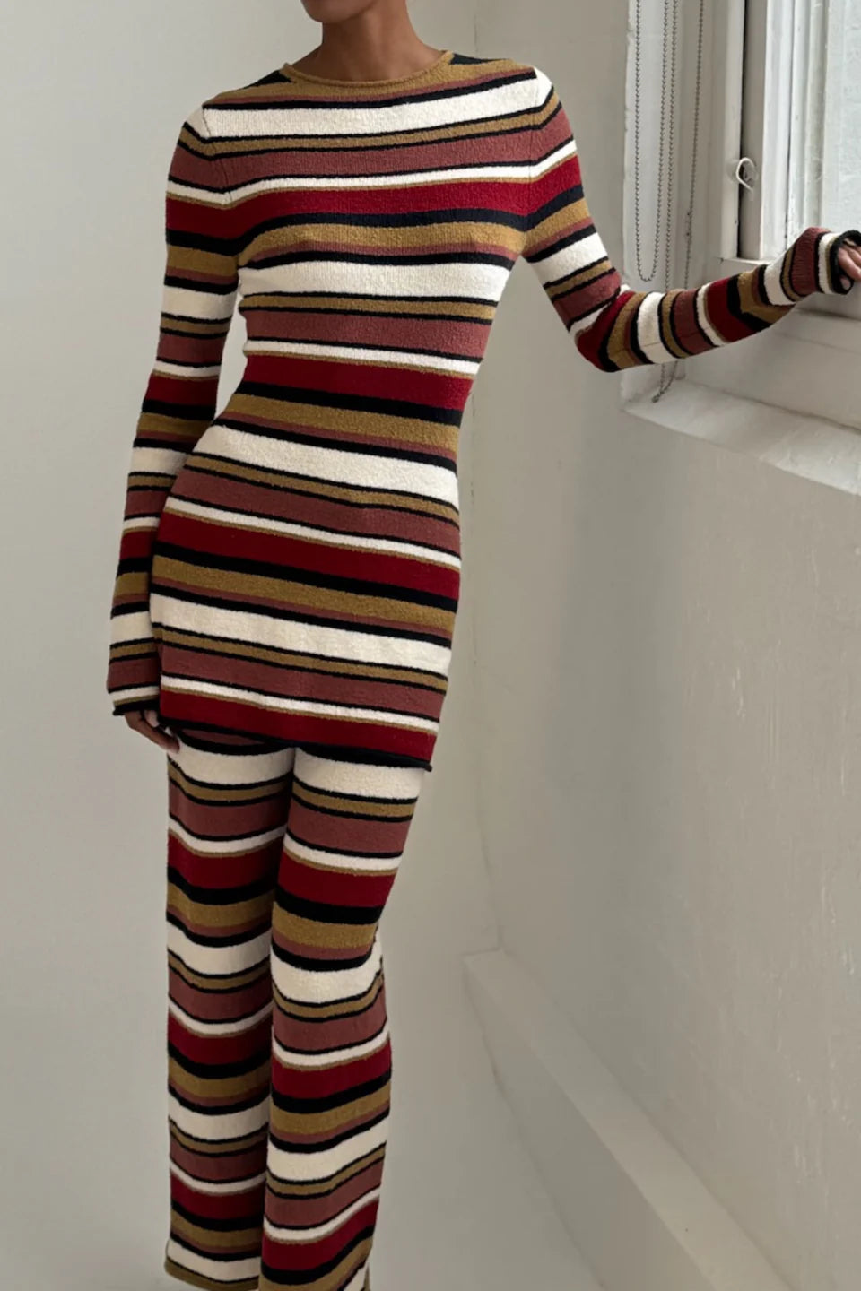 Textured Knit Pant | Earth Stripe