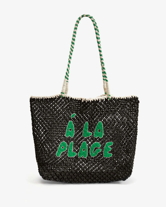 L'Été Tote Black w/ Green Apple Á La Plage