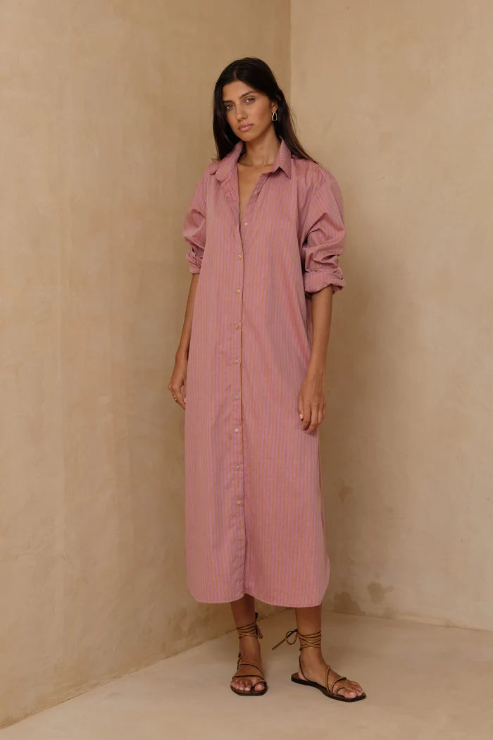 Sunset Shirt Dress Sunset Stripe