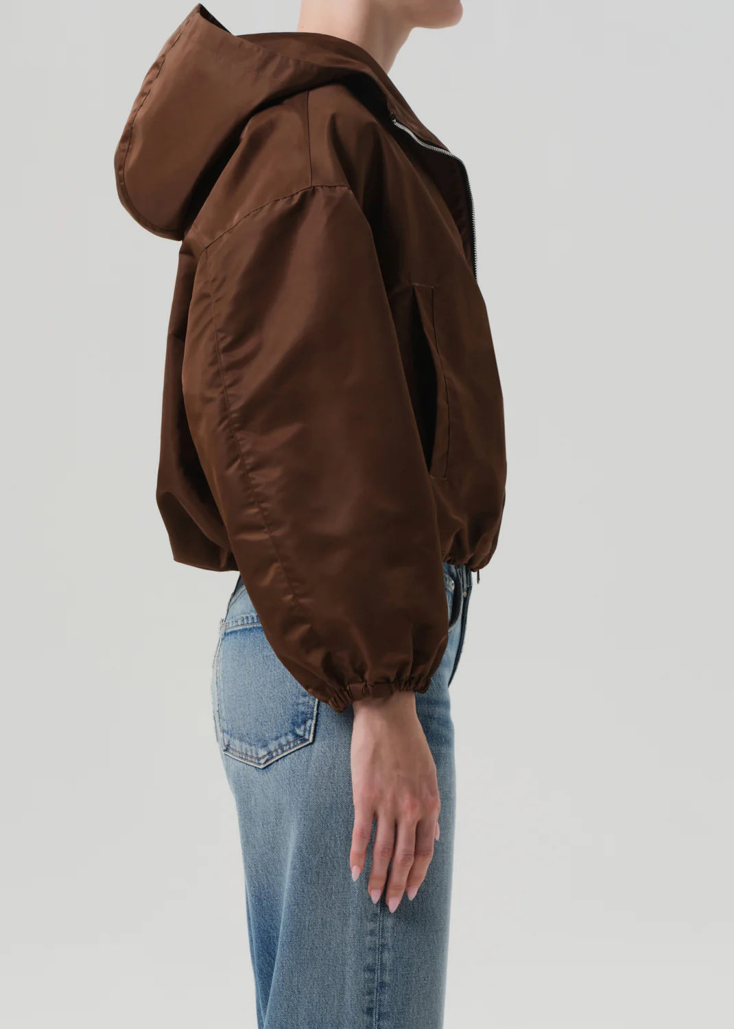 CROPPED NYLON WINDBREAKER IN BROWN