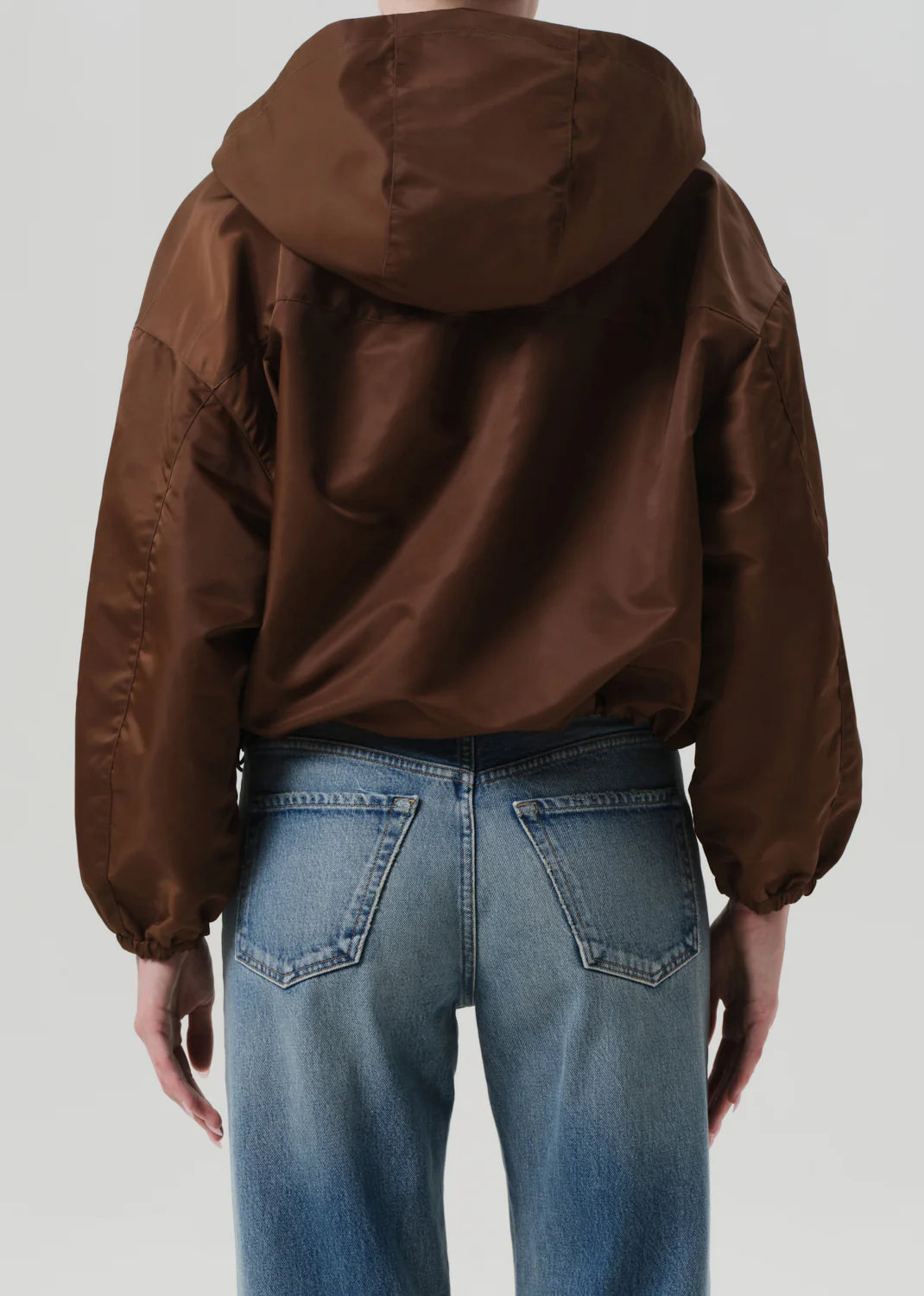 CROPPED NYLON WINDBREAKER IN BROWN