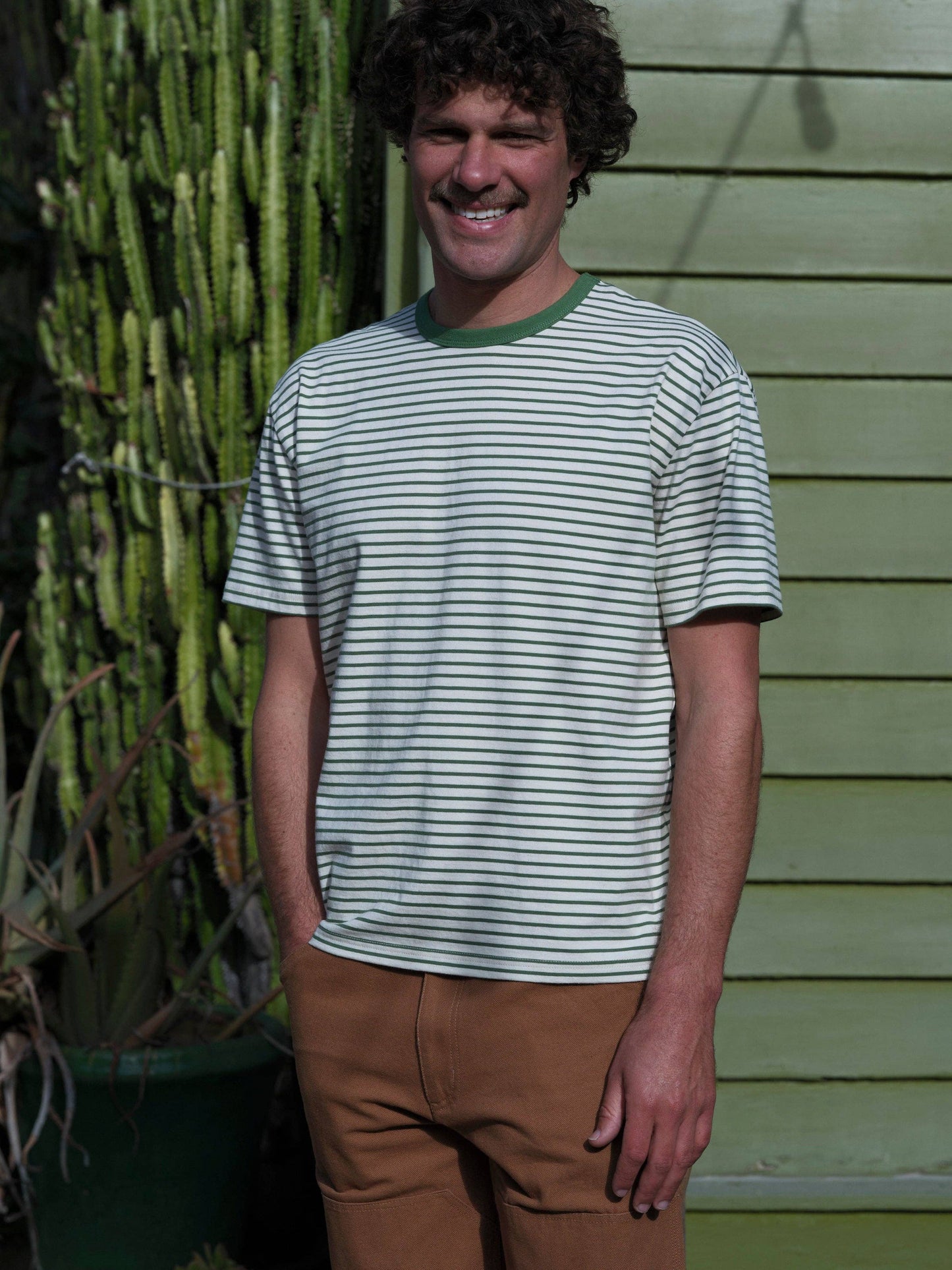 Striped Heavy Tee: Natural / Green