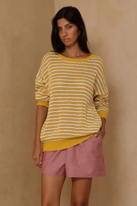 Lilya Valentina Stripe Knit Top in Sunshine Yellow