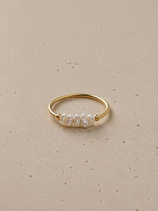 Boem Collection - Dainty Pearl Ring | Gold Freshwater Pearl Stacking Ring