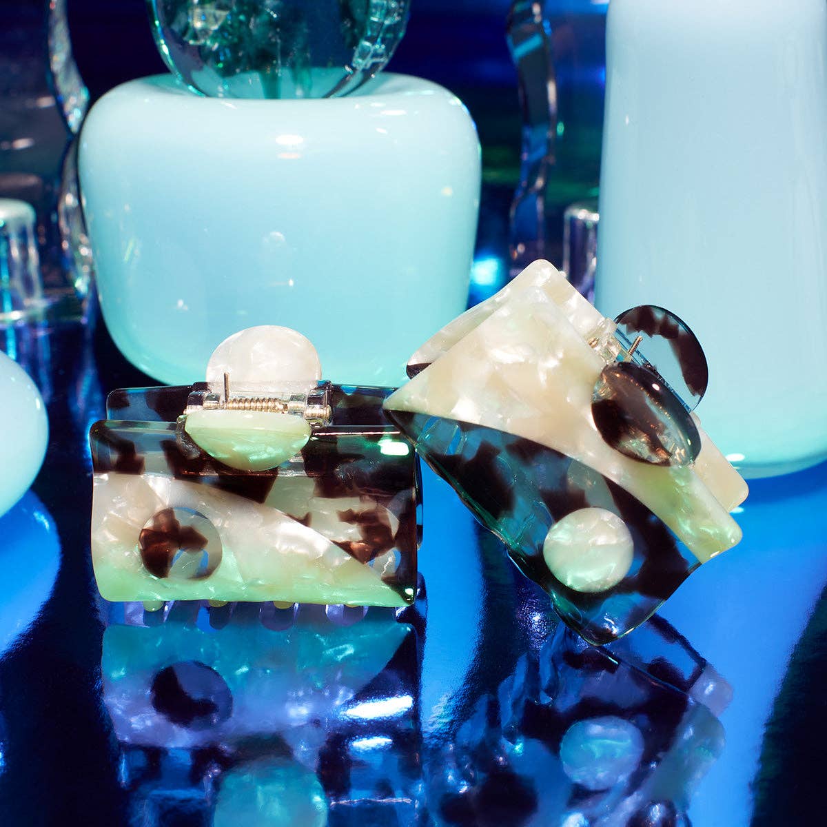 WINONA IRENE - Blue Tortoise Balance Claw Set - Acetate Hair Clip Accessory