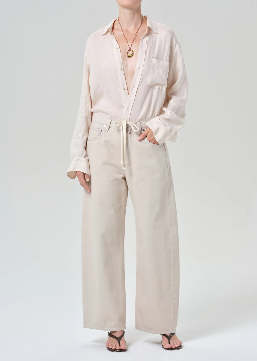Kayla Shrunken Linen Shirt | Pale Stone