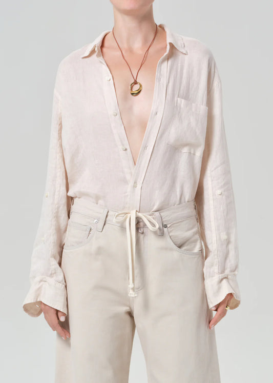 Kayla Shrunken Linen Shirt | Pale Stone