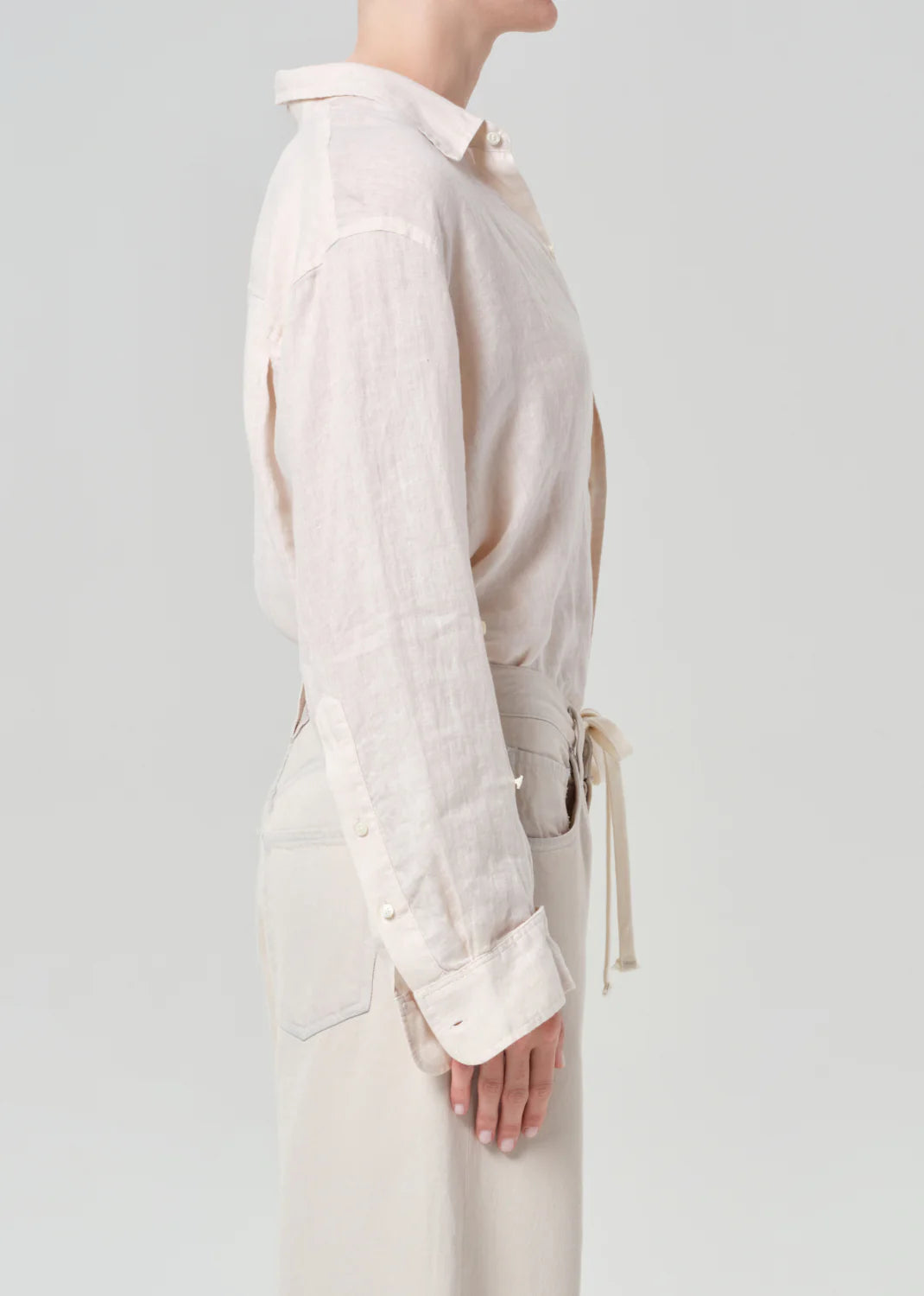 Kayla Shrunken Linen Shirt | Pale Stone