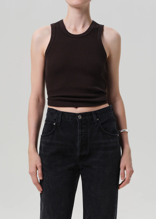 Inez Waffle Tank In Chocolate