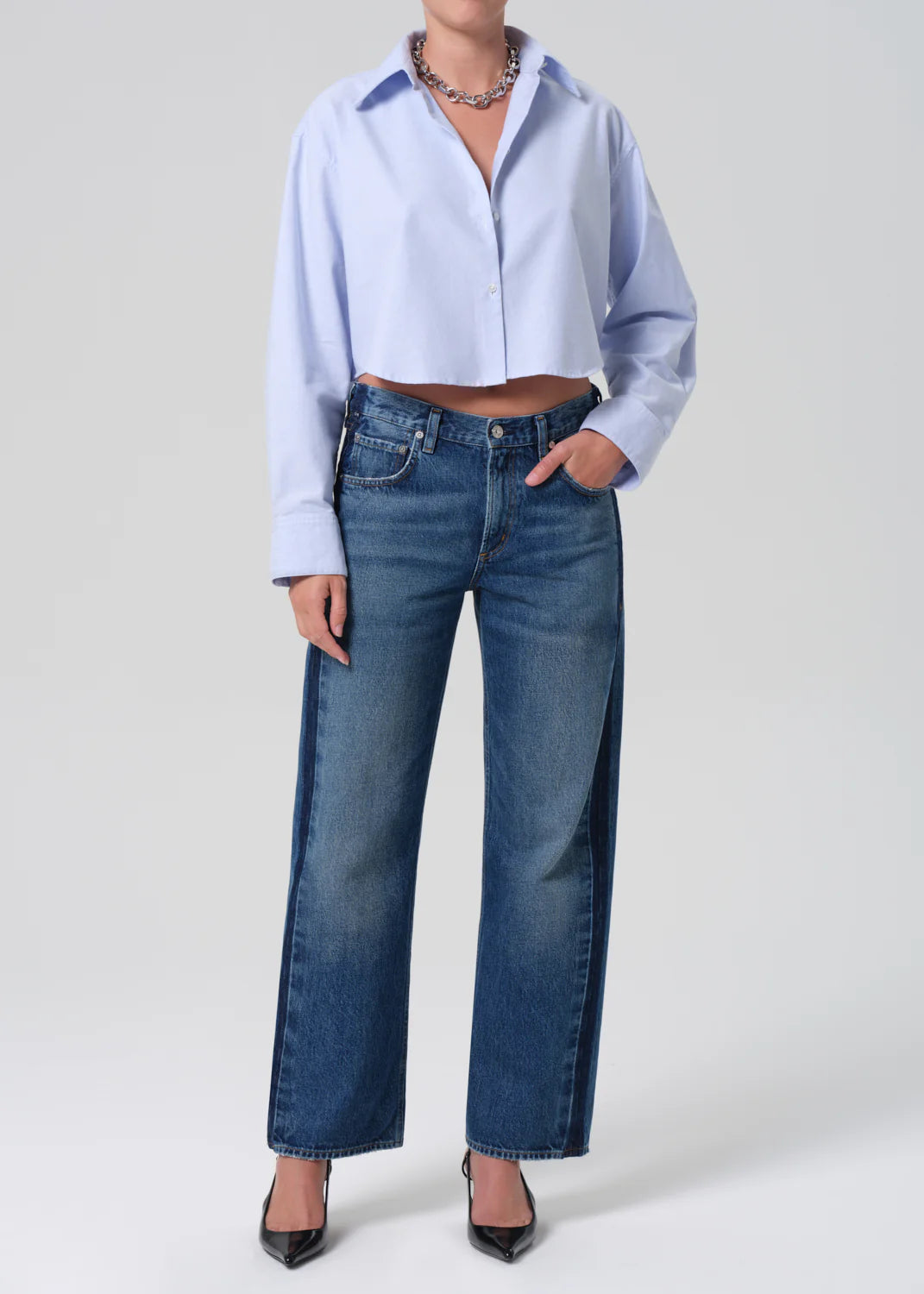 Ana Cropped Shirt In Blue