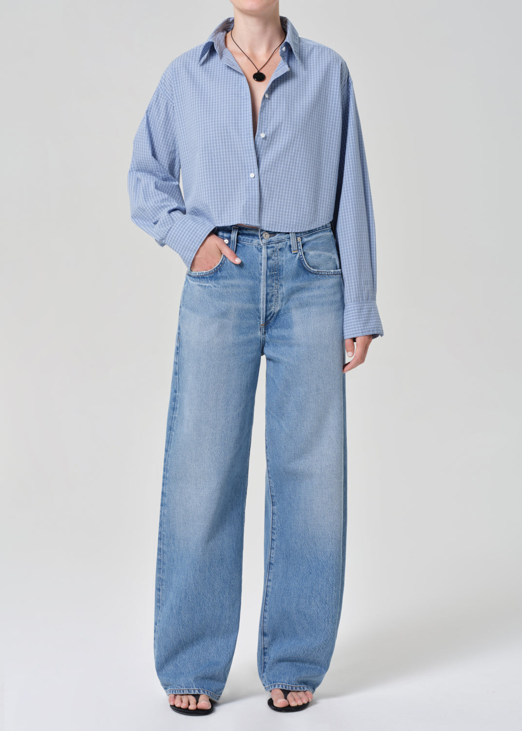 Ana Cropped Shirt In Banker Blue Plaid