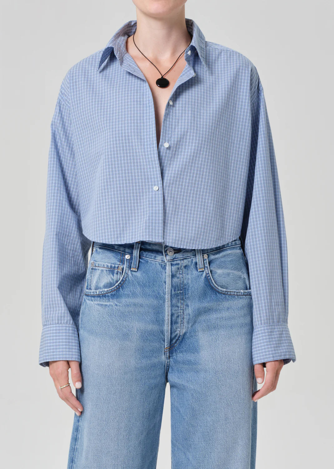 Ana Cropped Shirt In Banker Blue Plaid