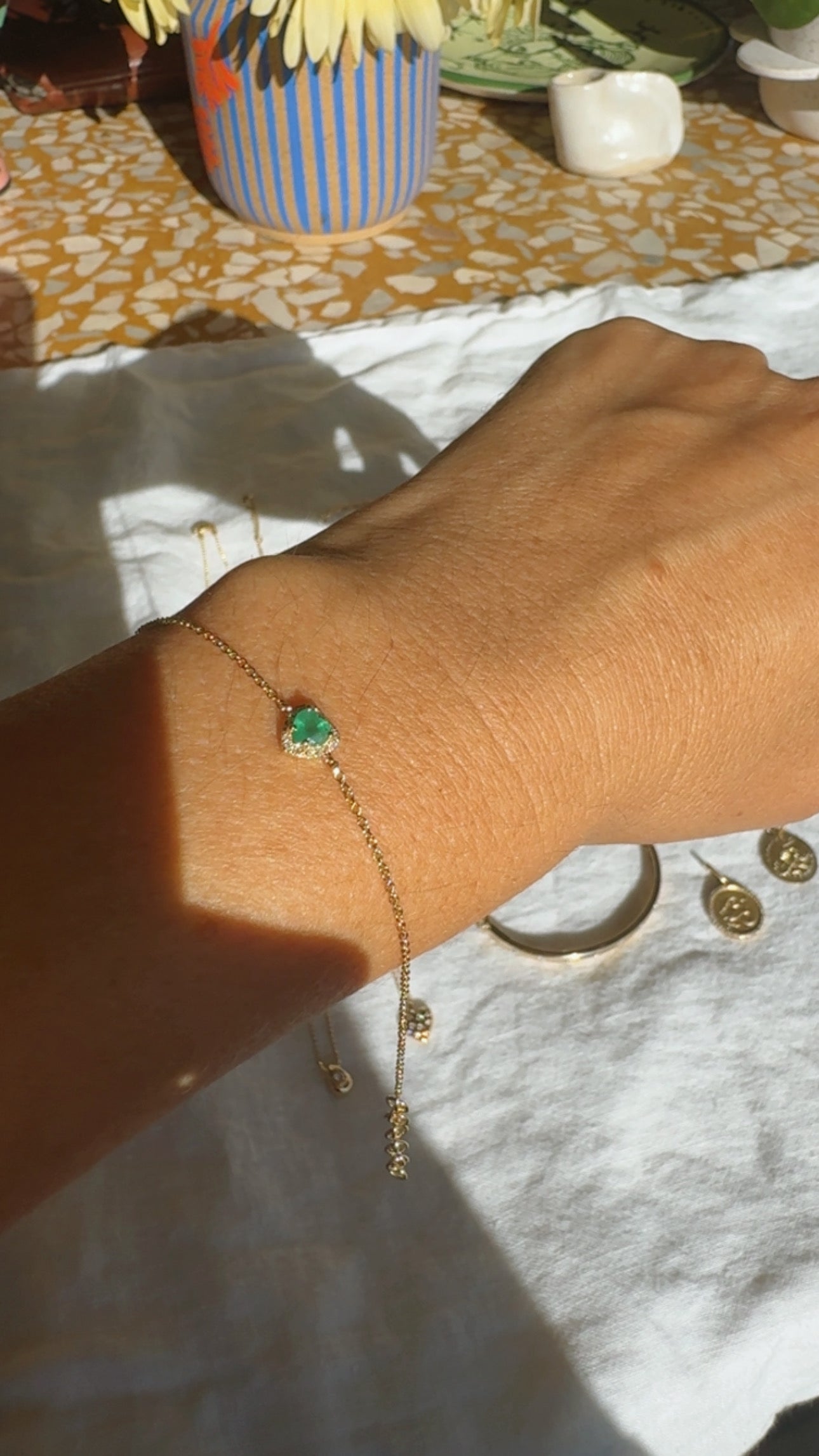 Emerald heart and Diamond Chain Bracelet